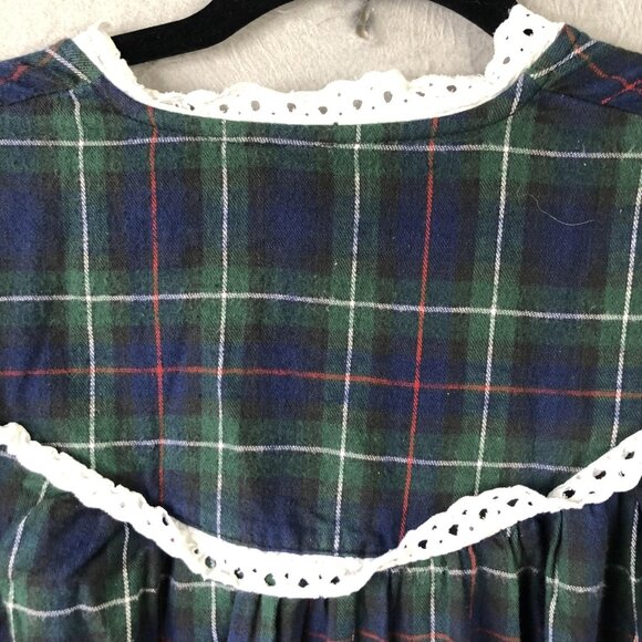Vintage Geffy Nightgown Womens Small Plaid Flannel Lace Trim Dress 90s - Picture 12 of 16